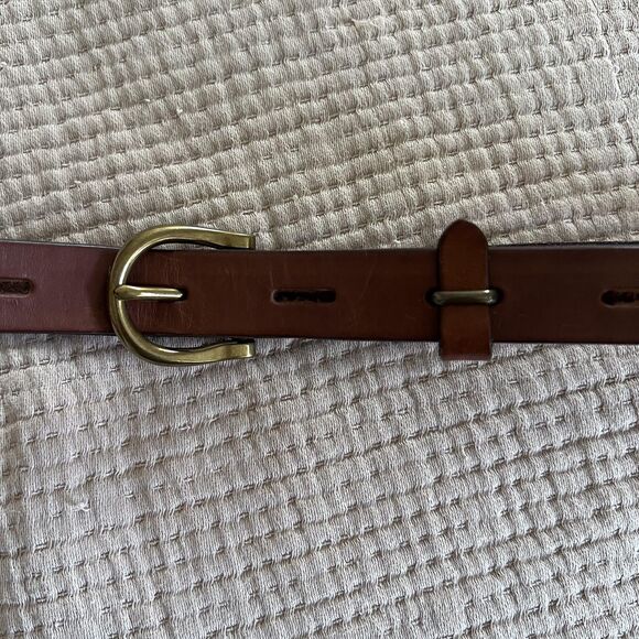 Madewell Belt Womens Small Brown Genuine Italian Leather Brass Buckle Classic - Picture 4 of 11